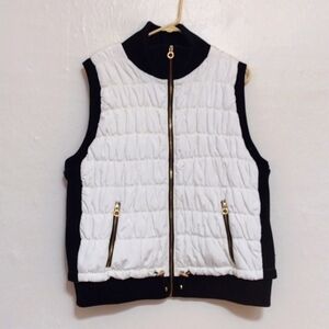 Calvin Klein Performance White Quilted Full Vest w Black Ribbed Trim Size 2x